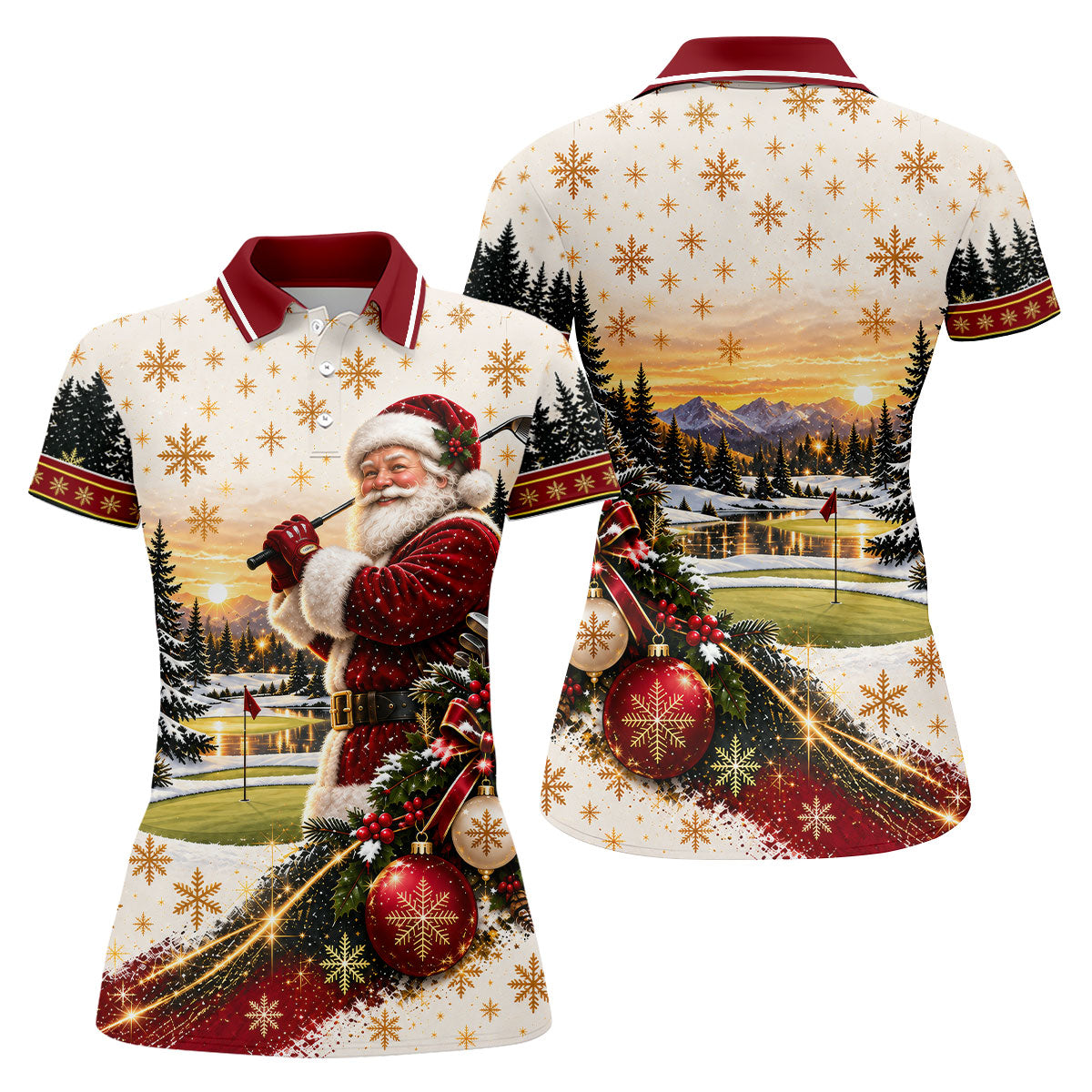 Vintage Santa Winter Christmas Golf Polo, Golf Polo For Women, Ladies Golf Shirts