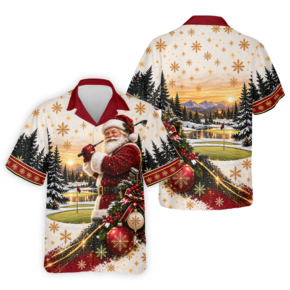 Vintage Santa Winter Christmas Golf Polo, Printed Golf Shirts, Golf Apparel For Men