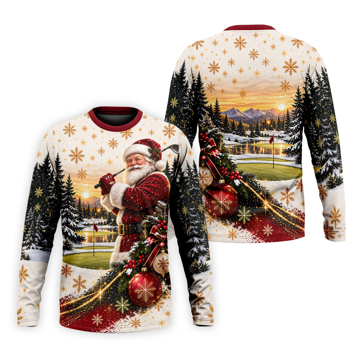 Vintage Santa Winter Christmas Golf Polo, Printed Golf Shirts, Golf Apparel For Men