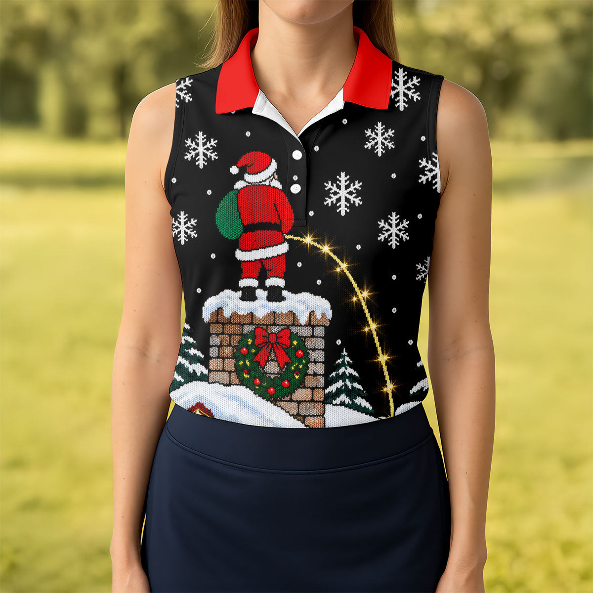 Santa On Chimney Christmas Golf Shirt, Golf Shirts For Women, Womens Golf Clothing