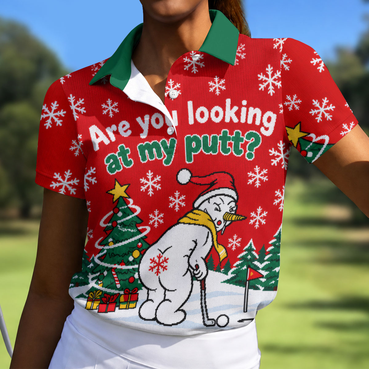 Are You Looking At My Putt Christmas Golf Shirt, Ladies Golf Shirts, Ladies Golf Tops