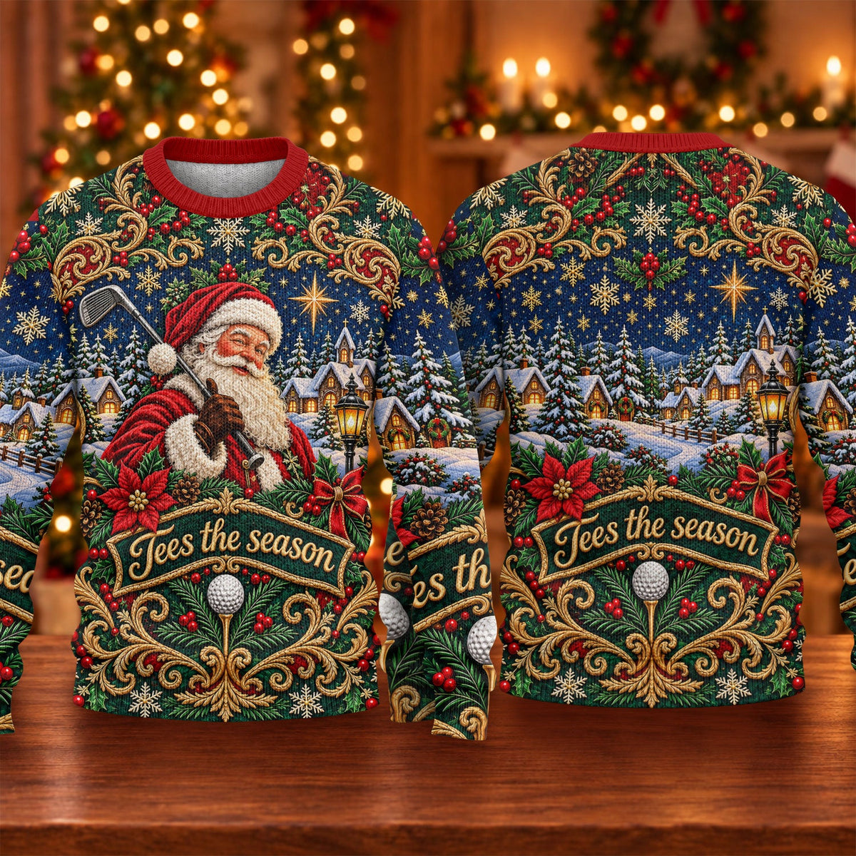 Tees The Season Santa Ugly Christmas Sweater, Ugly Sweater Party, Christmas Golf Gift