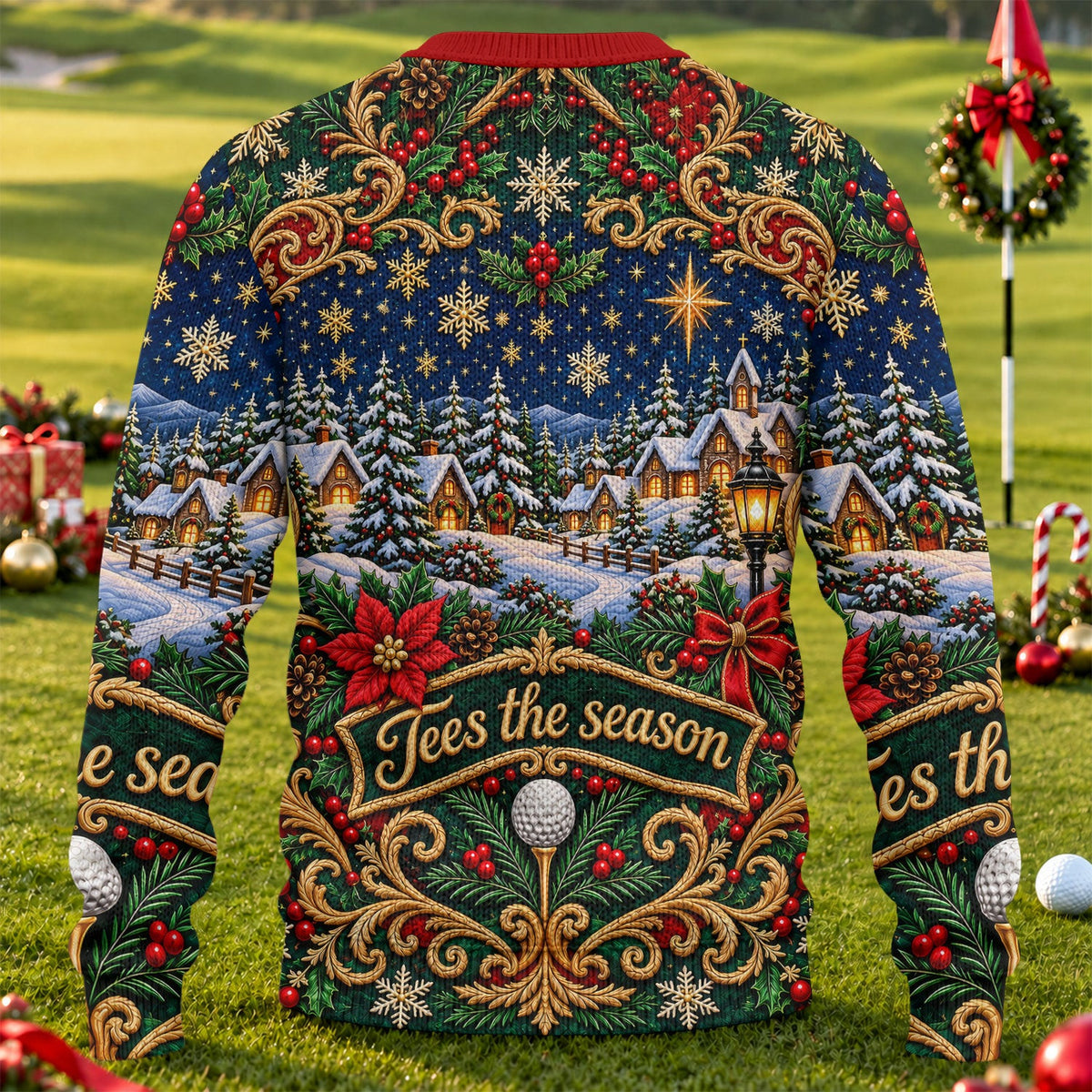 Tees The Season Santa Ugly Christmas Sweater, Ugly Sweater Party, Christmas Golf Gift