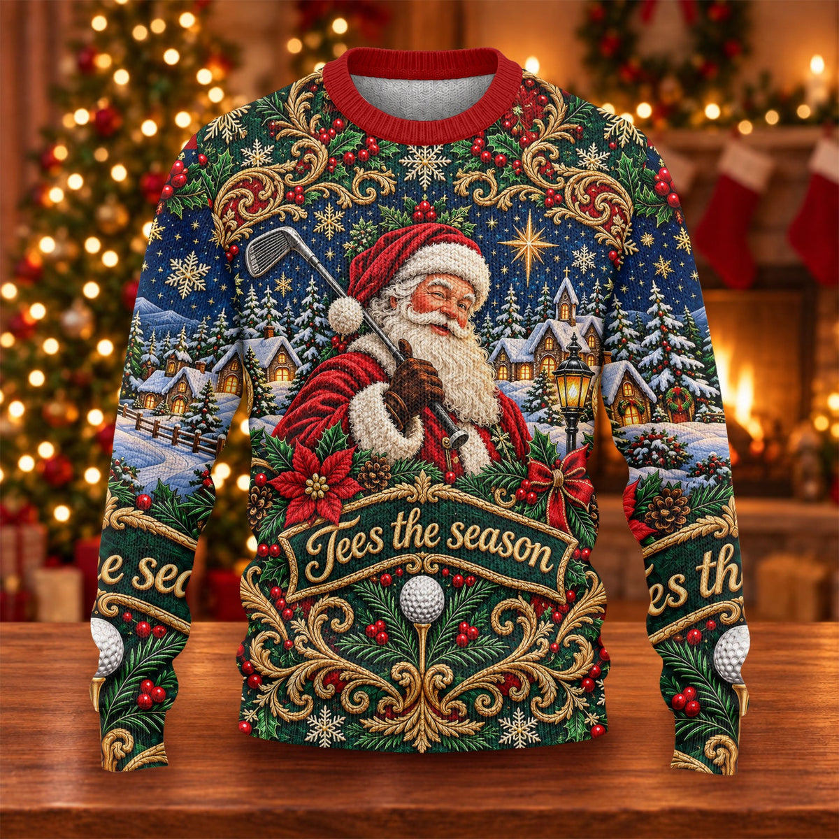 Tees The Season Santa Ugly Christmas Sweater, Ugly Sweater Party, Christmas Golf Gift
