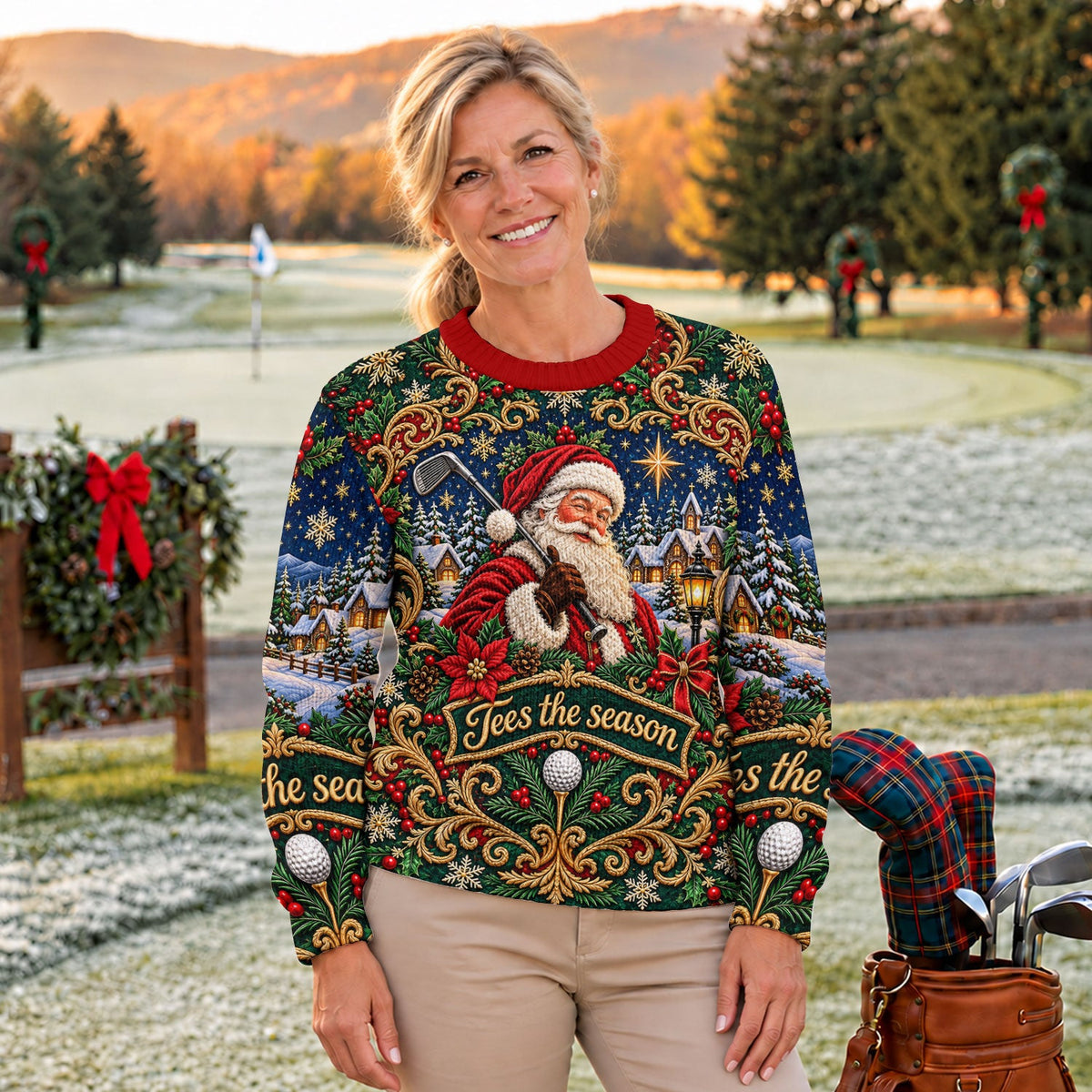 Tees The Season Santa Ugly Christmas Sweater, Ugly Sweater Party, Christmas Golf Gift