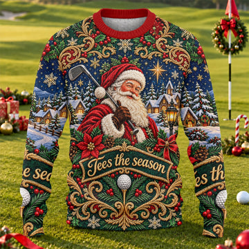 Tees The Season Santa Ugly Christmas Sweater, Ugly Sweater Party, Christmas Golf Gift