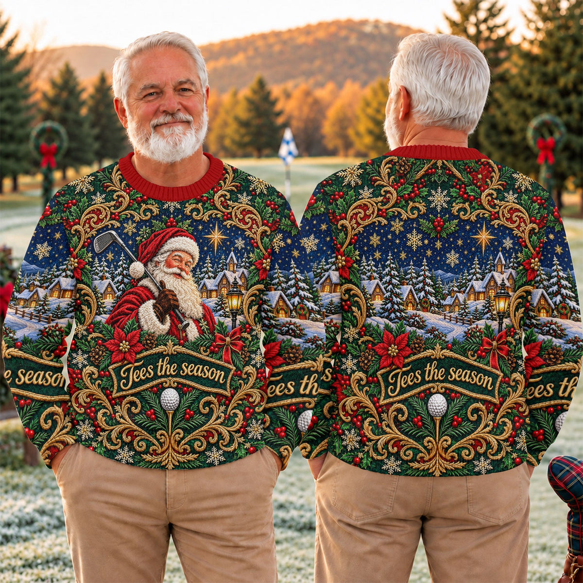 Tees The Season Santa Ugly Christmas Sweater, Ugly Sweater Party, Christmas Golf Gift