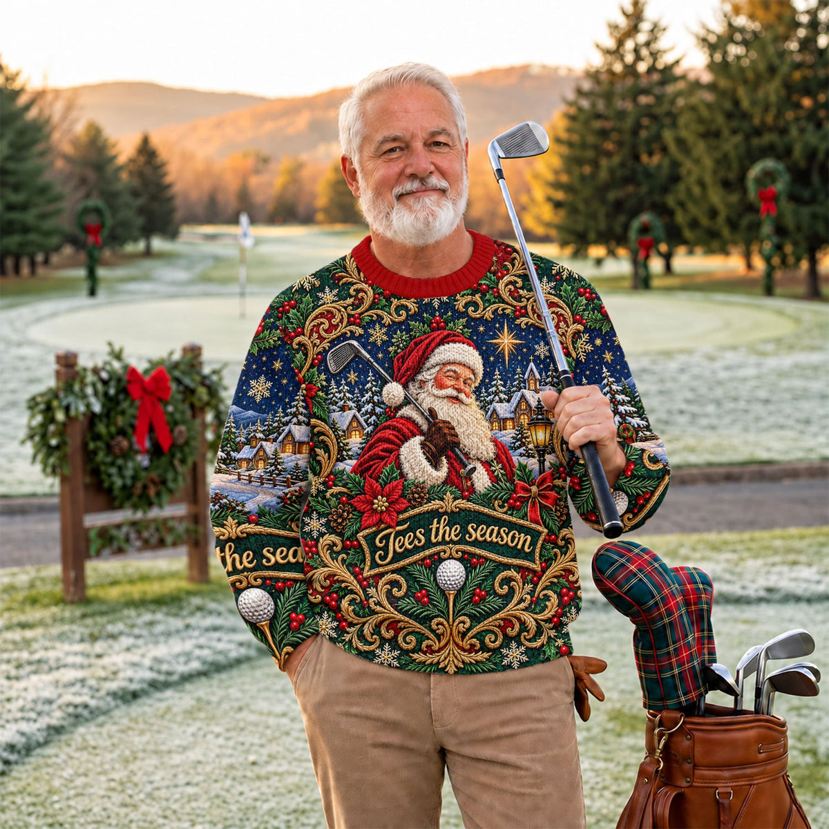 Tees The Season Santa Ugly Christmas Sweater, Ugly Sweater Party, Christmas Golf Gift