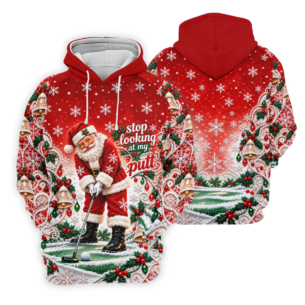 Red Snowflake Santa Putt Christmas Golf Polo, Womens Golf Tops, Ladies Golf Tops