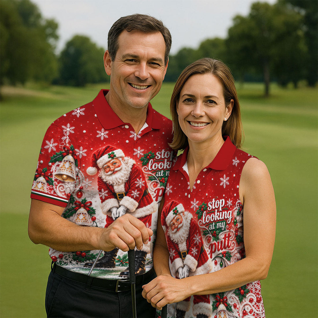 Red Snowflake Santa Putt Christmas Golf Polo, Mens Polo Shirts, Golf Shirts For Men