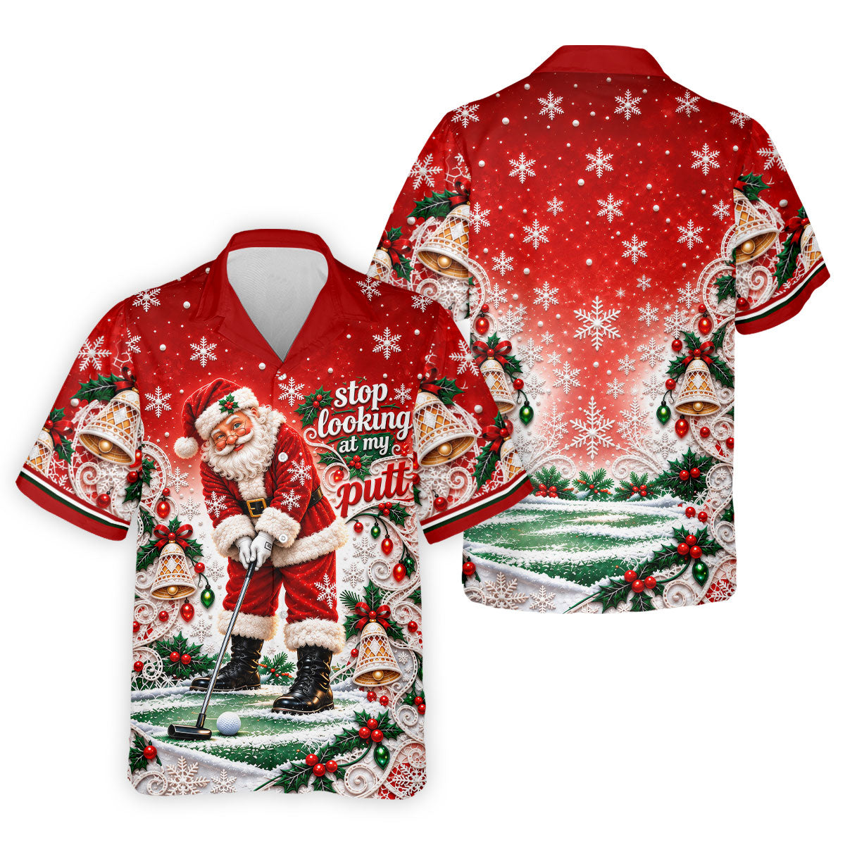 Red Snowflake Santa Putt Christmas Golf Polo, Mens Polo Shirts, Golf Shirts For Men