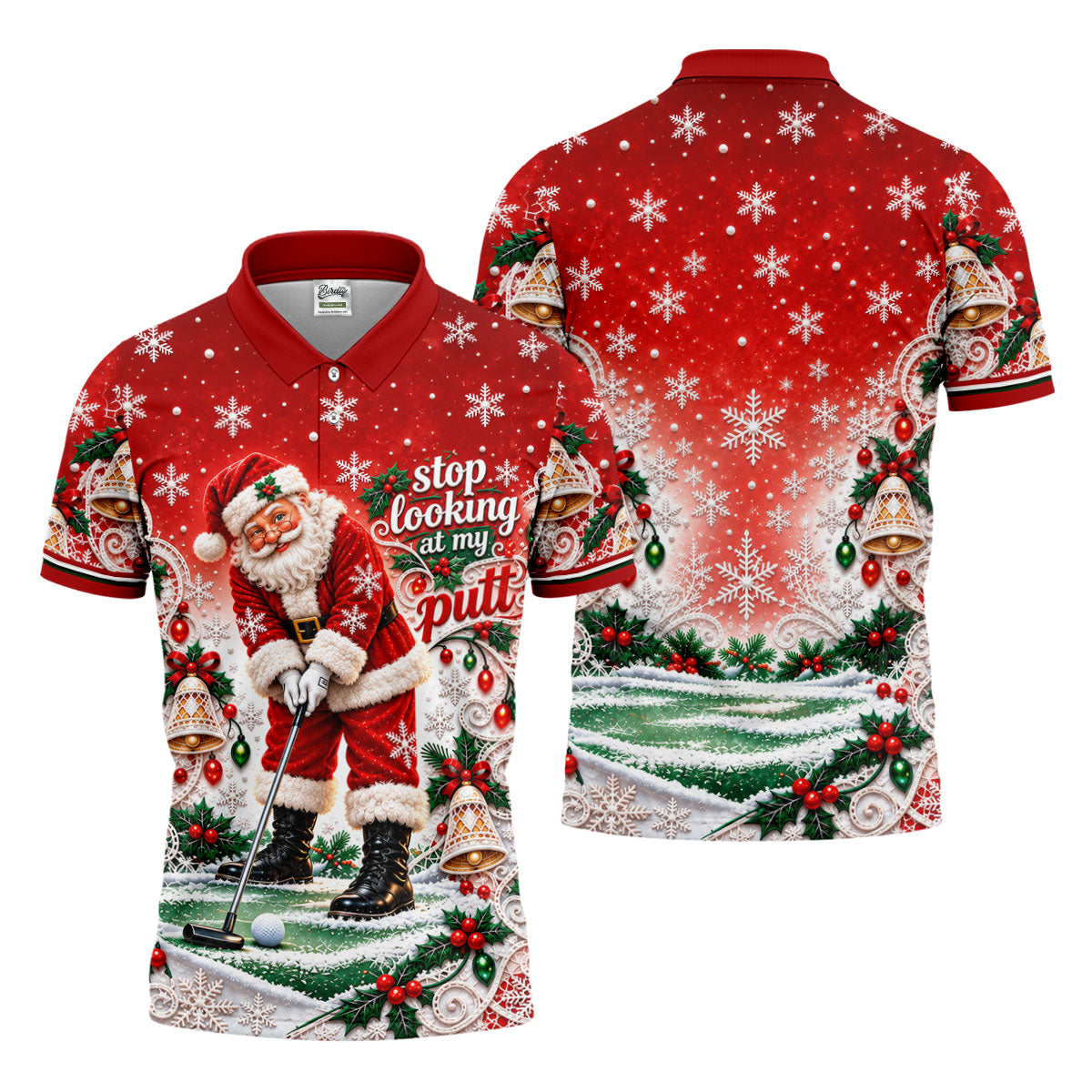 Red Snowflake Santa Putt Christmas Golf Polo, Mens Polo Shirts, Golf Shirts For Men