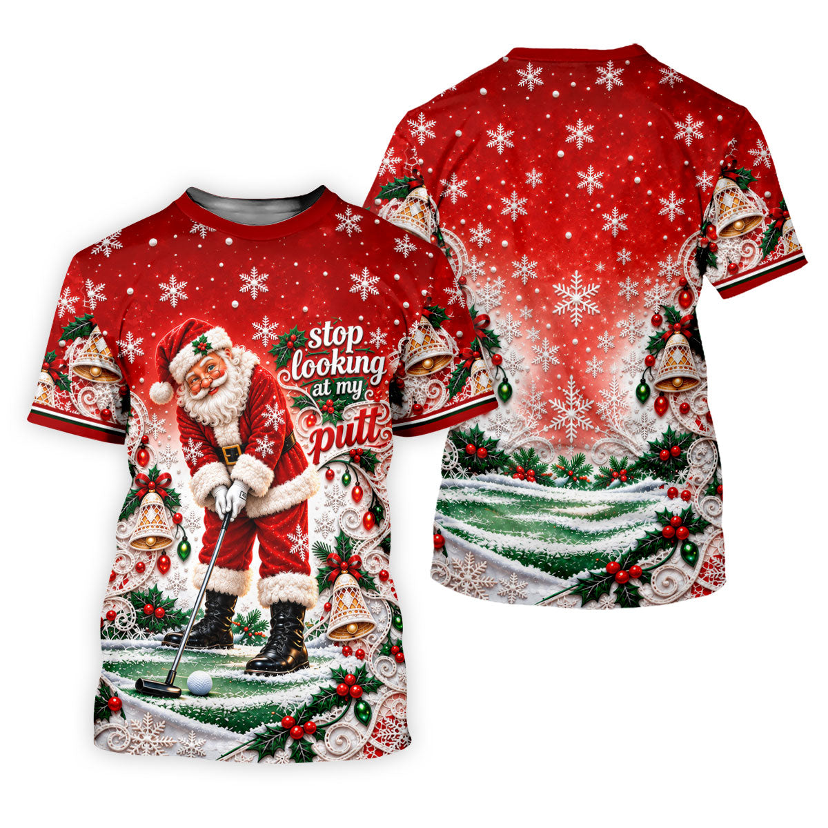 Red Snowflake Santa Putt Christmas Golf Polo, Womens Golf Tops, Ladies Golf Tops