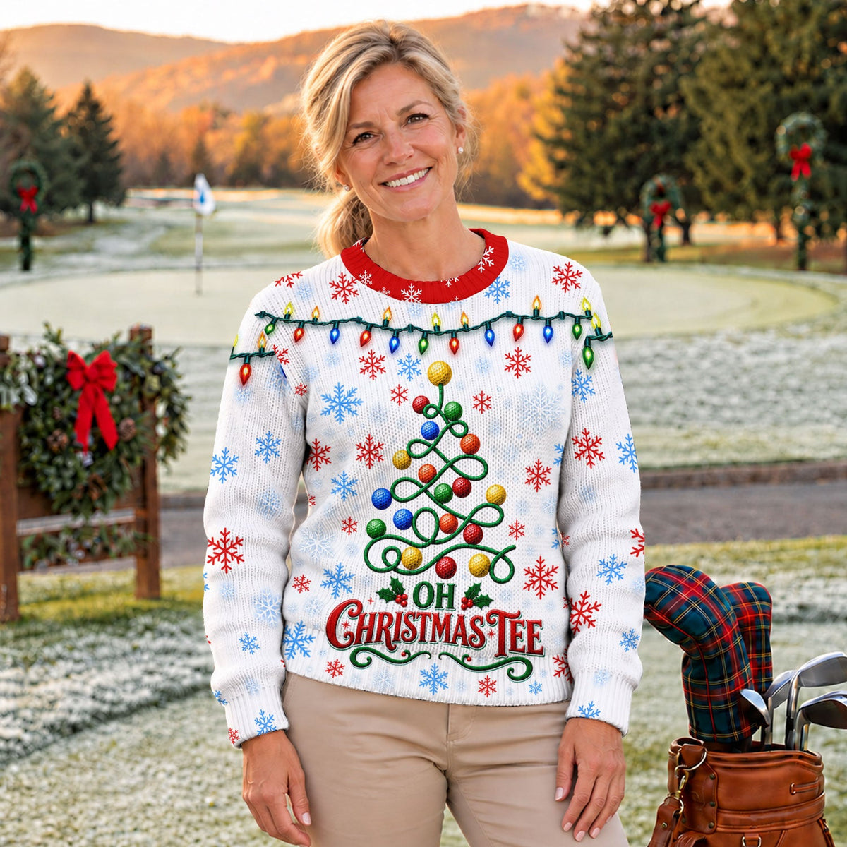 Golf Ball Tree Ugly Christmas Sweater, Christmas Party Outfit, Ugly Sweater Party