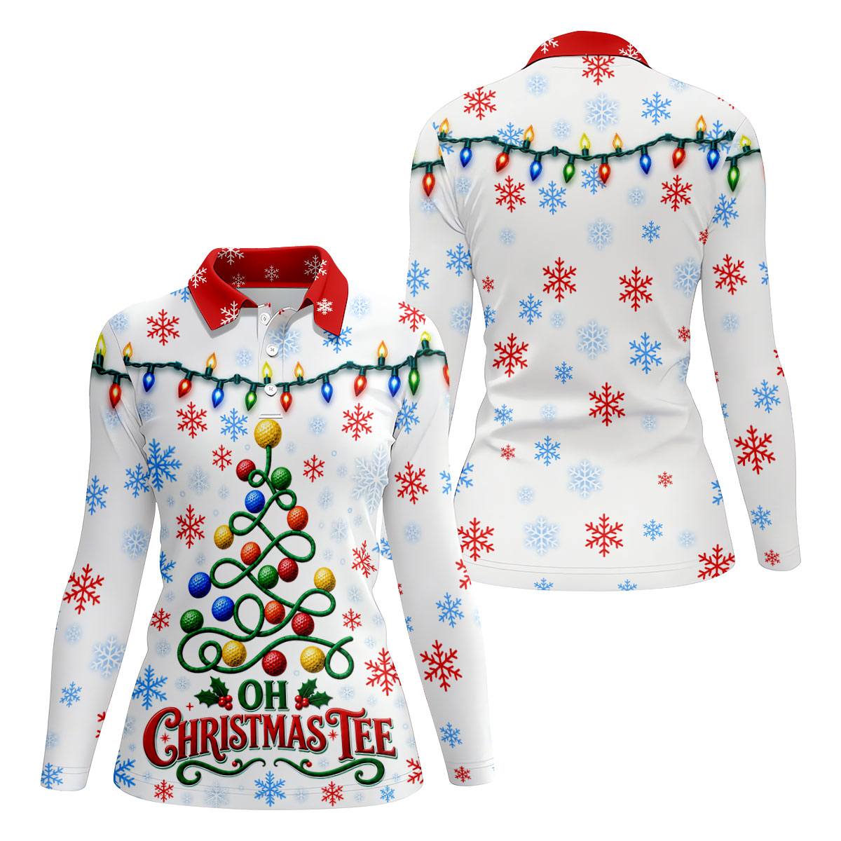 Golf Ball Tree Christmas Golf Shirt, Ladies Golf Top, Women's Sleeveless Golf Shirt