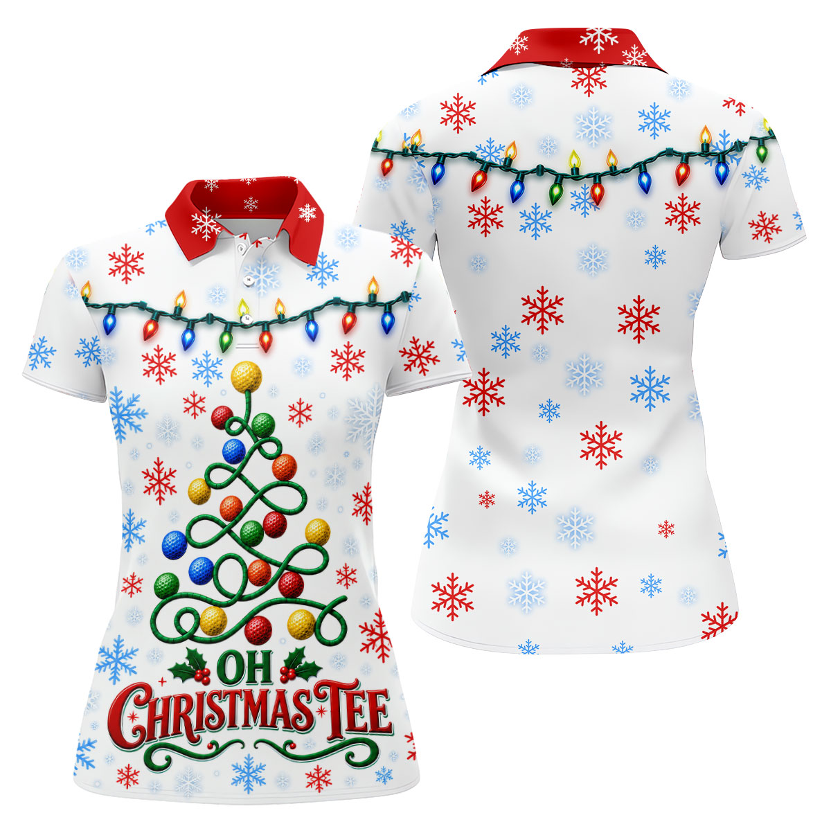 Golf Ball Tree Christmas Golf Shirt, Ladies Golf Top, Women's Sleeveless Golf Shirt