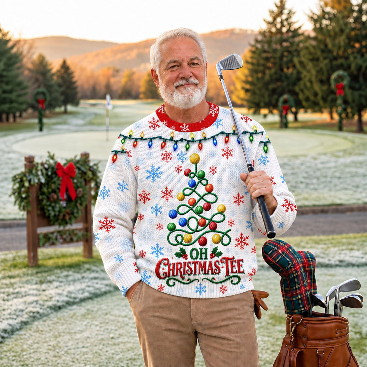 Golf Ball Tree Ugly Christmas Sweater, Christmas Party Outfit, Ugly Sweater Party