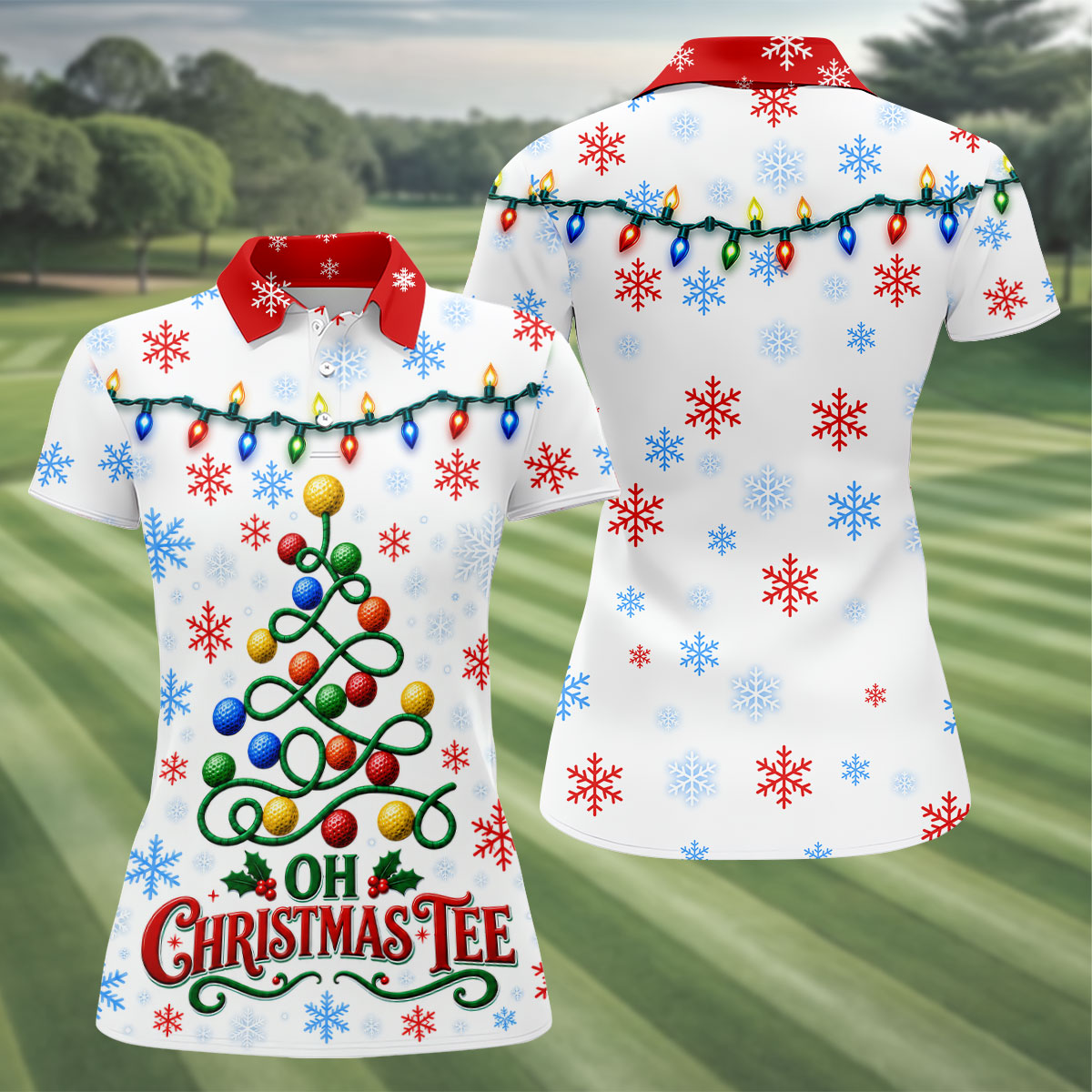 Golf Ball Tree Christmas Golf Shirt, Ladies Golf Top, Women's Sleeveless Golf Shirt