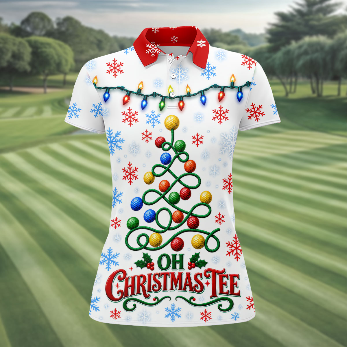 Golf Ball Tree Christmas Golf Shirt, Ladies Golf Top, Women's Sleeveless Golf Shirt