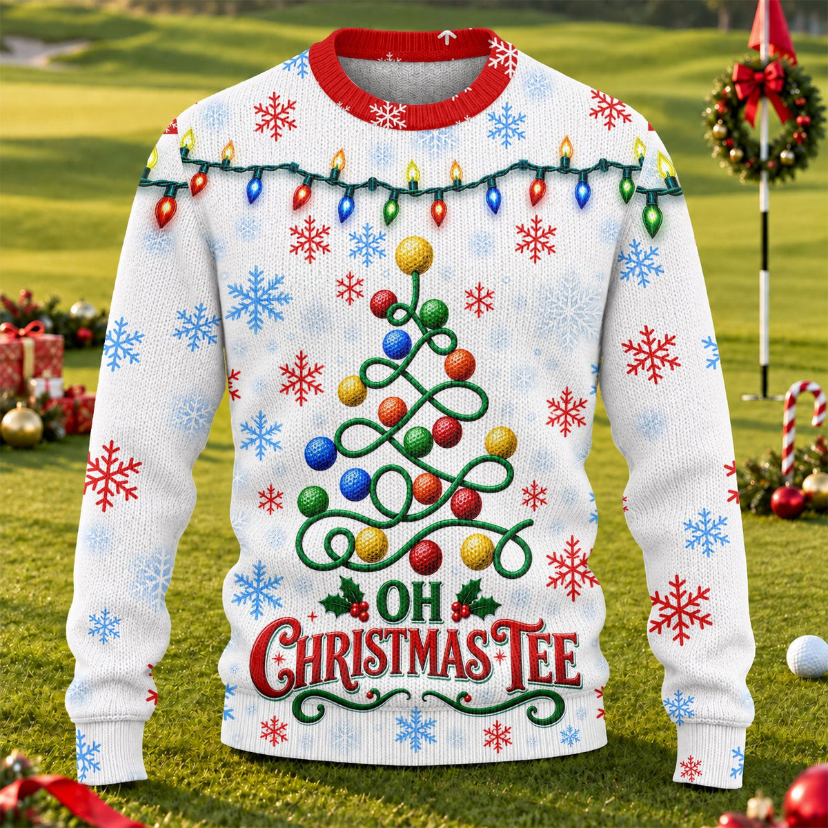 Golf Ball Tree Ugly Christmas Sweater, Christmas Party Outfit, Ugly Sweater Party