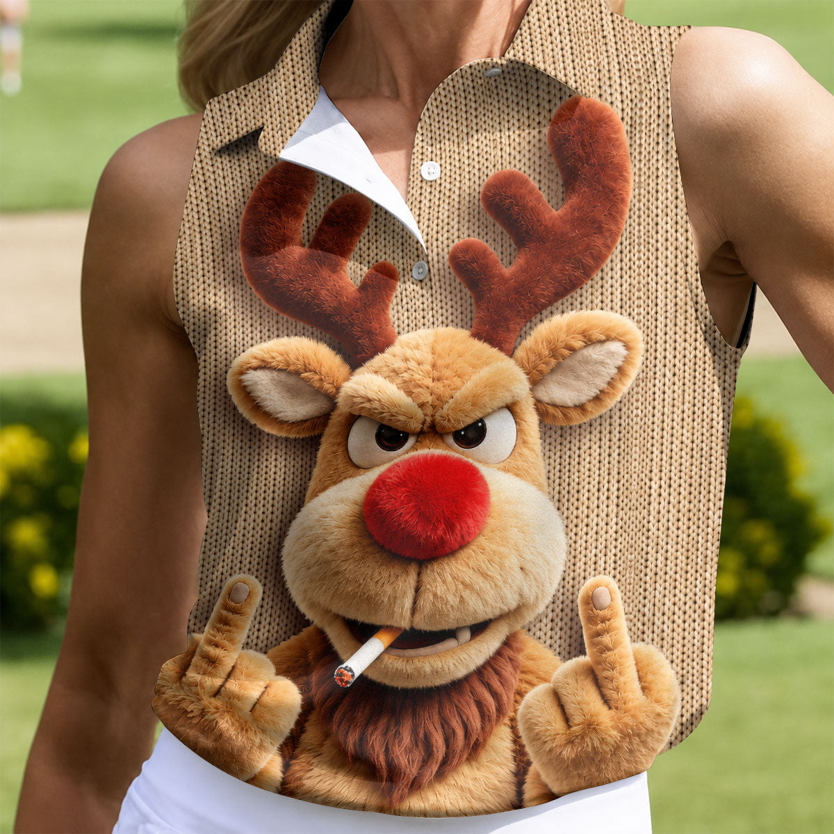 Funny Rude Reindeer Christmas Golf Polo, Ladies Golf Shirts, Golf Shirts For Women