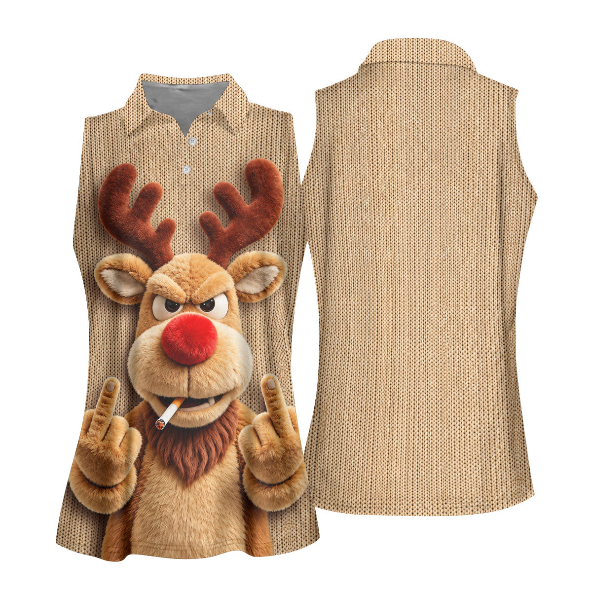Funny Rude Reindeer Christmas Golf Polo, Ladies Golf Shirts, Golf Shirts For Women