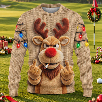 Rude Reindeer Ugly Christmas Sweater, Funny Christmas Sweater, Christmas Party Outfit