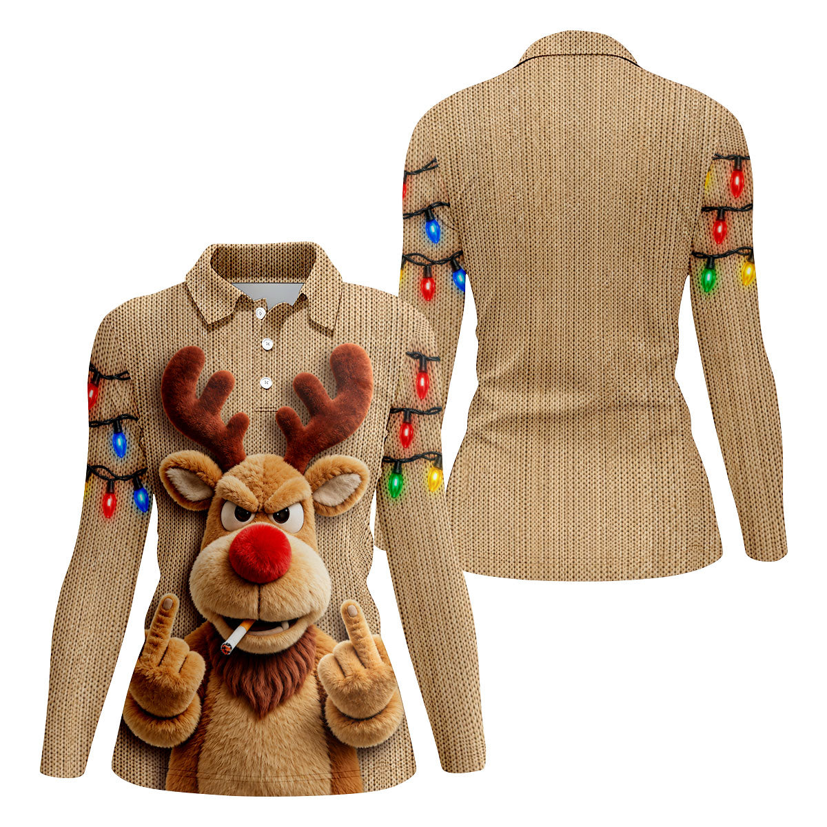 Funny Rude Reindeer Christmas Golf Polo, Ladies Golf Shirts, Golf Shirts For Women