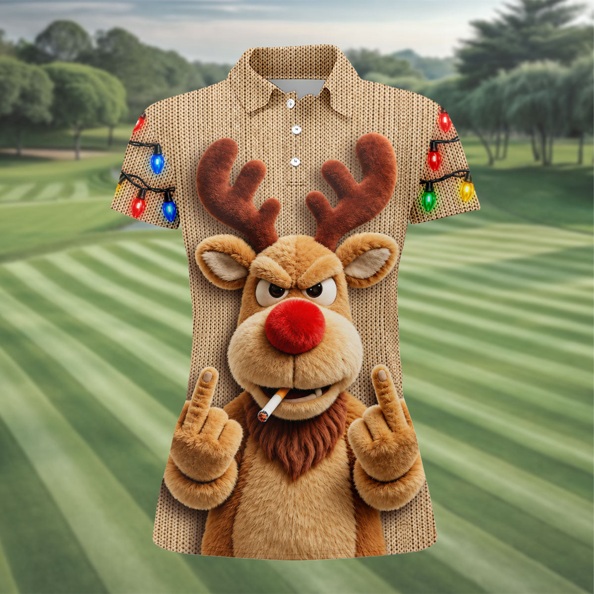 Funny Rude Reindeer Christmas Golf Polo, Ladies Golf Shirts, Golf Shirts For Women