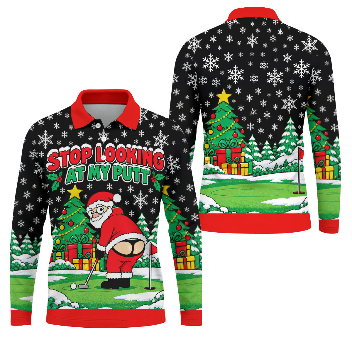 Stop Looking At My Putt Christmas Golf Shirt, Mens Golf Polo, Golf Shirts For Men