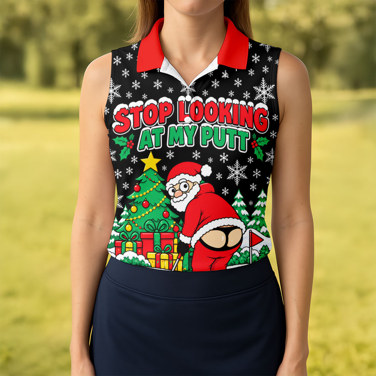 Stop Looking At My Putt Christmas Golf Shirt, Ladies Golf Shirts, Ladies Golf Apparel