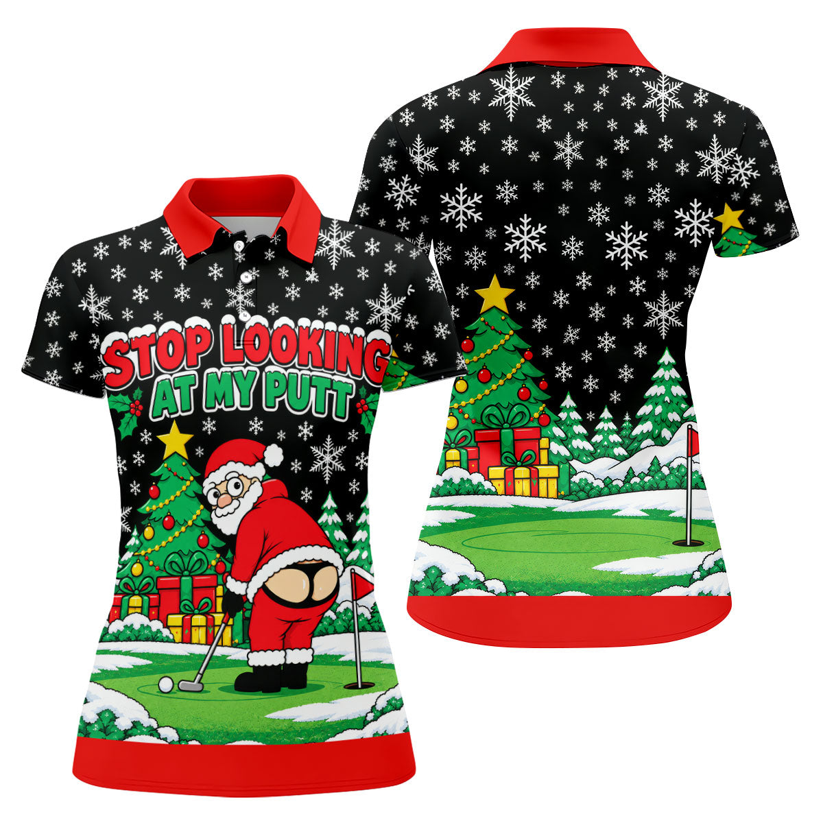 Stop Looking At My Putt Christmas Golf Shirt, Ladies Golf Shirts, Ladies Golf Apparel
