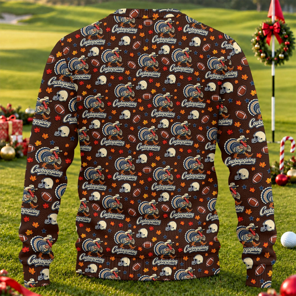Ugly Christmas Sweater Cowboysgiving Shirt, Thanksgiving Brown Football, Gift for Fan