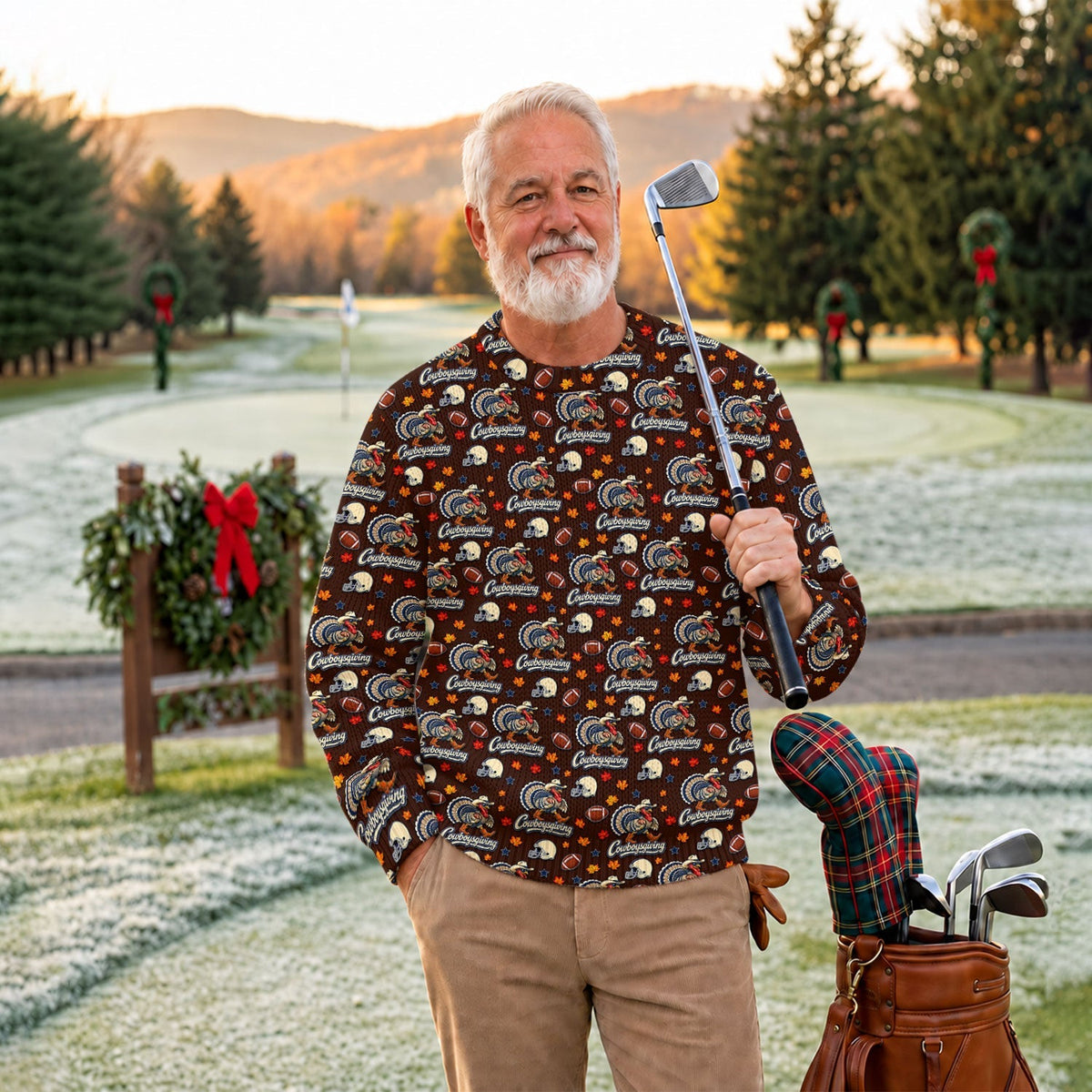 Ugly Christmas Sweater Cowboysgiving Shirt, Thanksgiving Brown Football, Gift for Fan