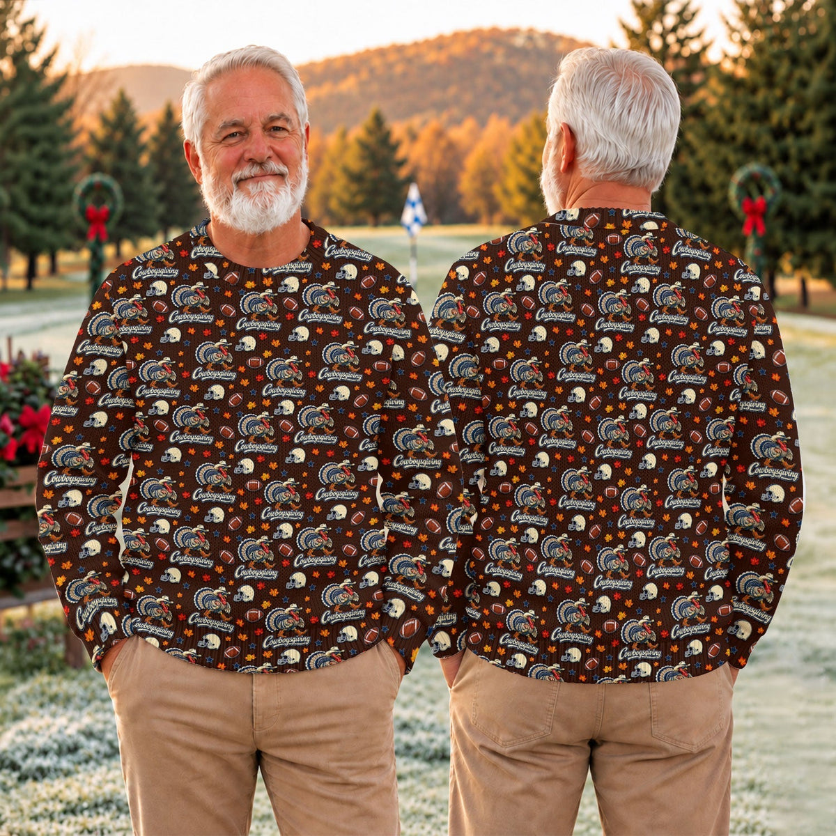 Ugly Christmas Sweater Cowboysgiving Shirt, Thanksgiving Brown Football, Gift for Fan