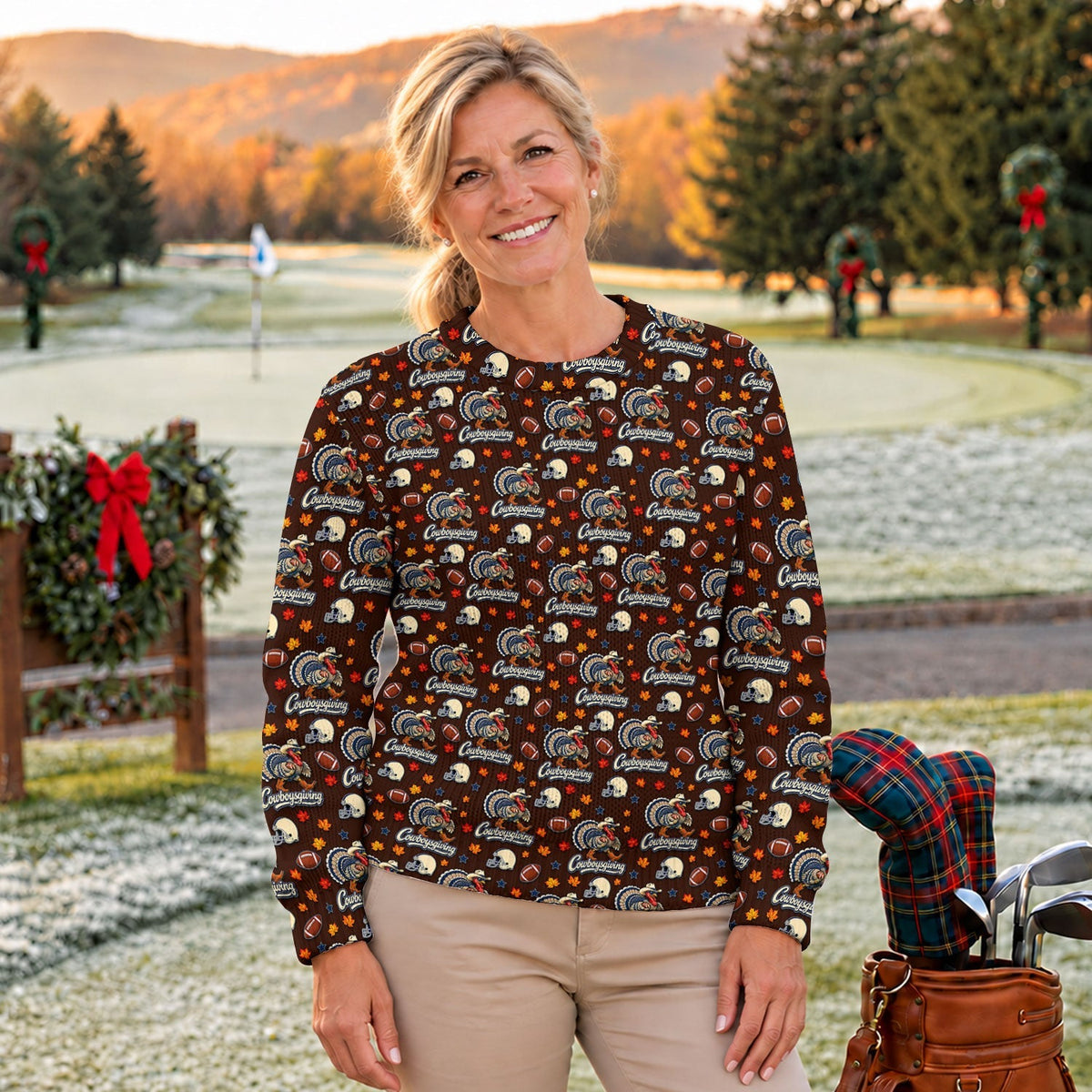 Ugly Christmas Sweater Cowboysgiving Shirt, Thanksgiving Brown Football, Gift for Fan