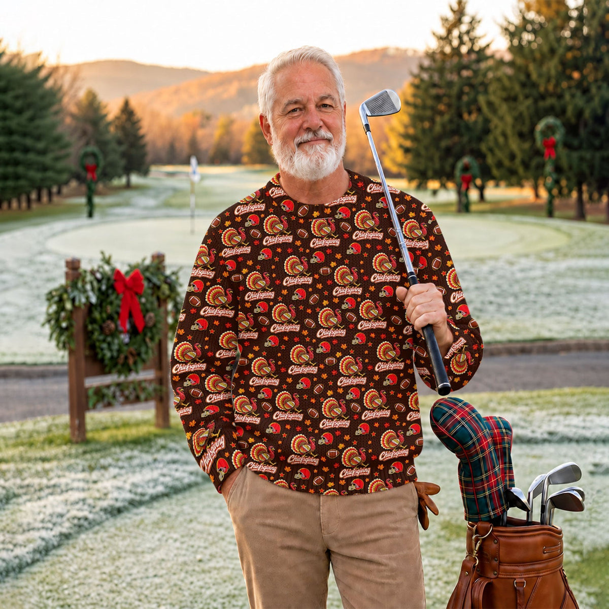 Ugly Christmas Sweater Chiefsgiving Shirt, Thanksgiving Brown Football, Family Feast