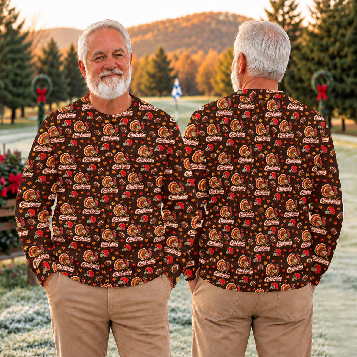 Ugly Christmas Sweater Chiefsgiving Shirt, Thanksgiving Brown Football, Family Feast