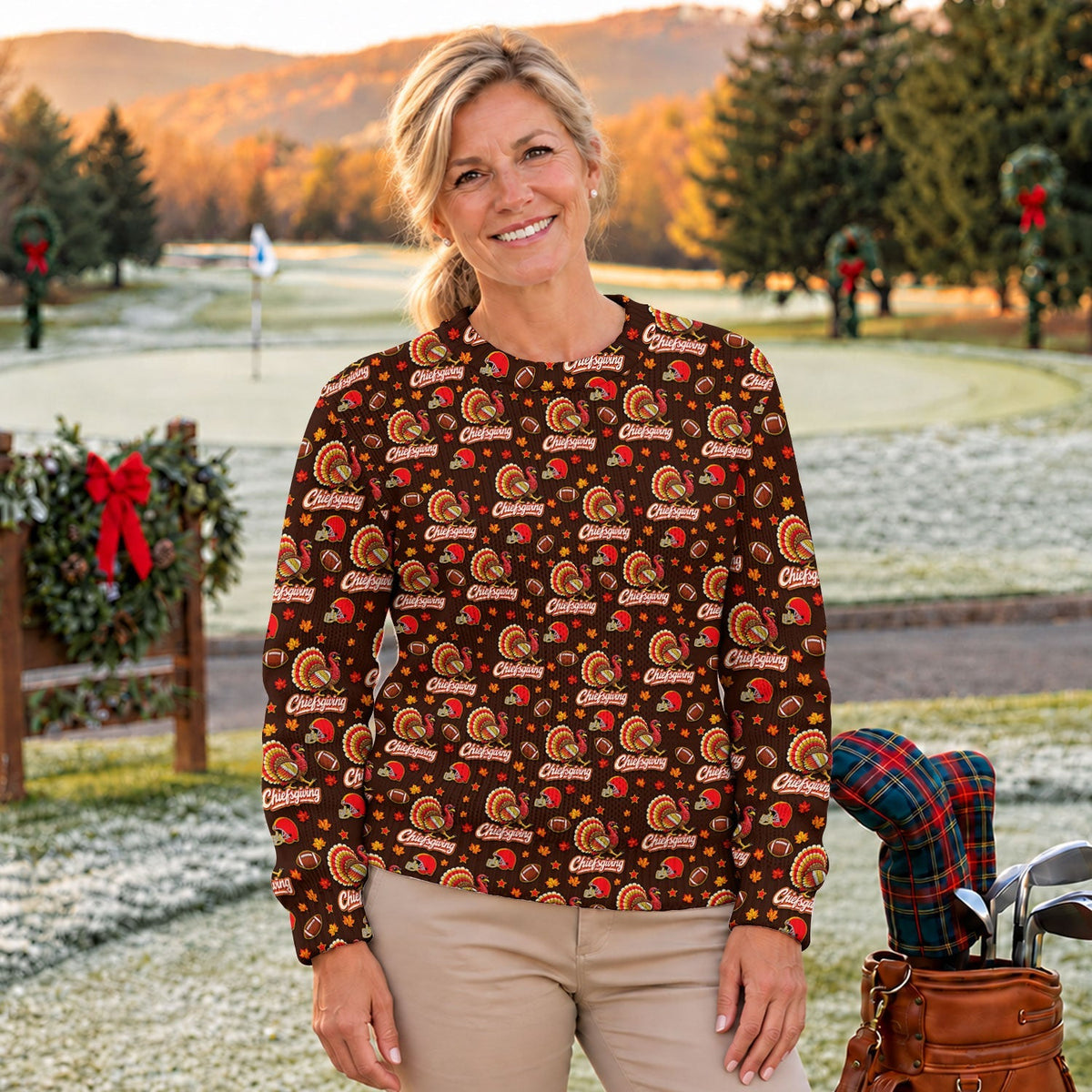 Ugly Christmas Sweater Chiefsgiving Shirt, Thanksgiving Brown Football, Family Feast