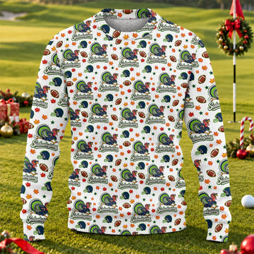 Ugly Christmas Sweater Seahawksgiving Shirt, Thanksgiving White Football, Fan Club