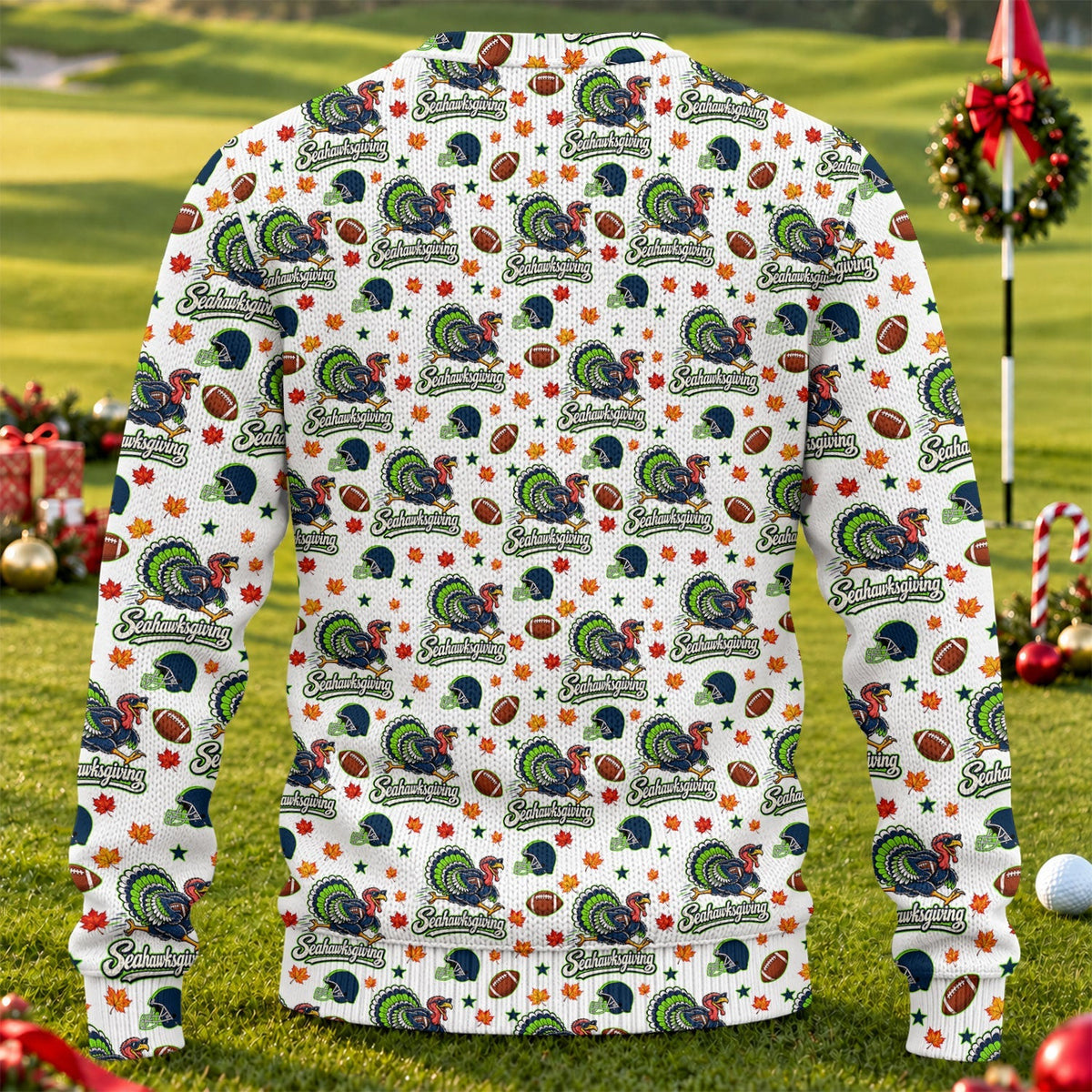 Ugly Christmas Sweater Seahawksgiving Shirt, Thanksgiving White Football, Fan Club