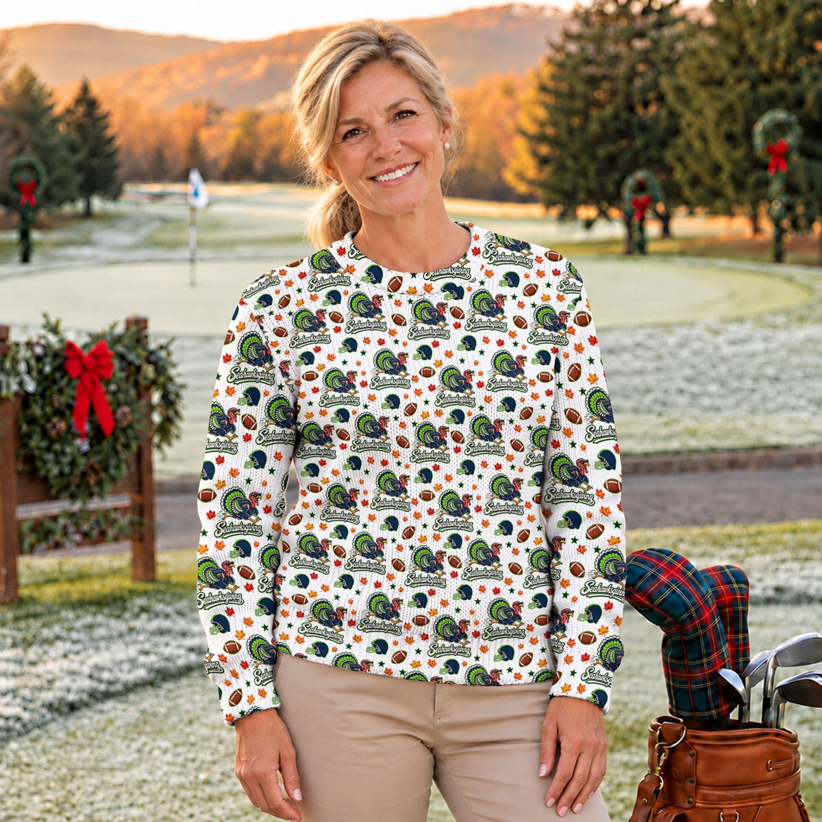 Ugly Christmas Sweater Seahawksgiving Shirt, Thanksgiving White Football, Fan Club