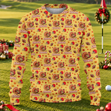 Ugly Christmas Sweater Chiefsgiving Shirt, Thanksgiving Yellow Football, Holiday Gift