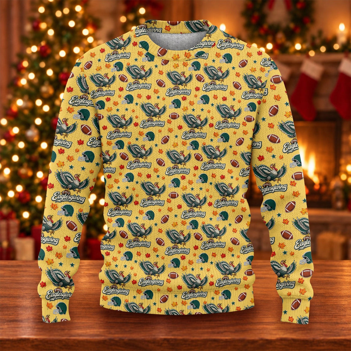 Ugly Christmas Sweater Eaglesgiving Shirt, Thanksgiving Yellow Football, Game Day