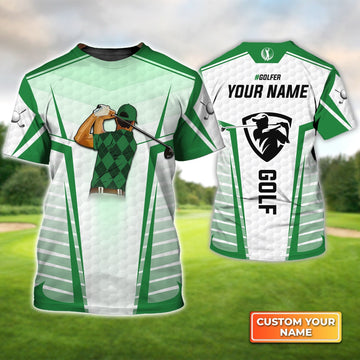 Golf Swing Green Abstract With Golf Club - Personalized Name 3D Tshirt