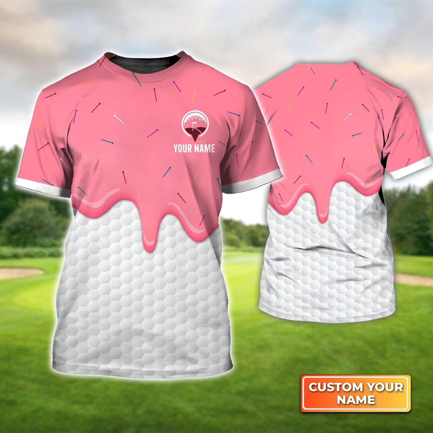Ice Cream Melting On Golf Ball Cone - Personalized Name 3D Tshirt For Golfer