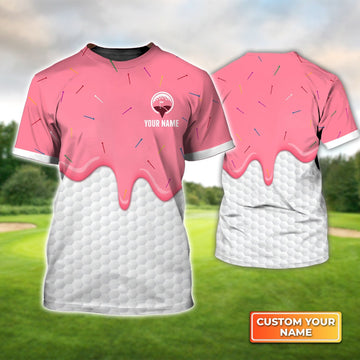 Ice Cream Melting On Golf Ball Cone - Personalized Name 3D Tshirt For Golfer