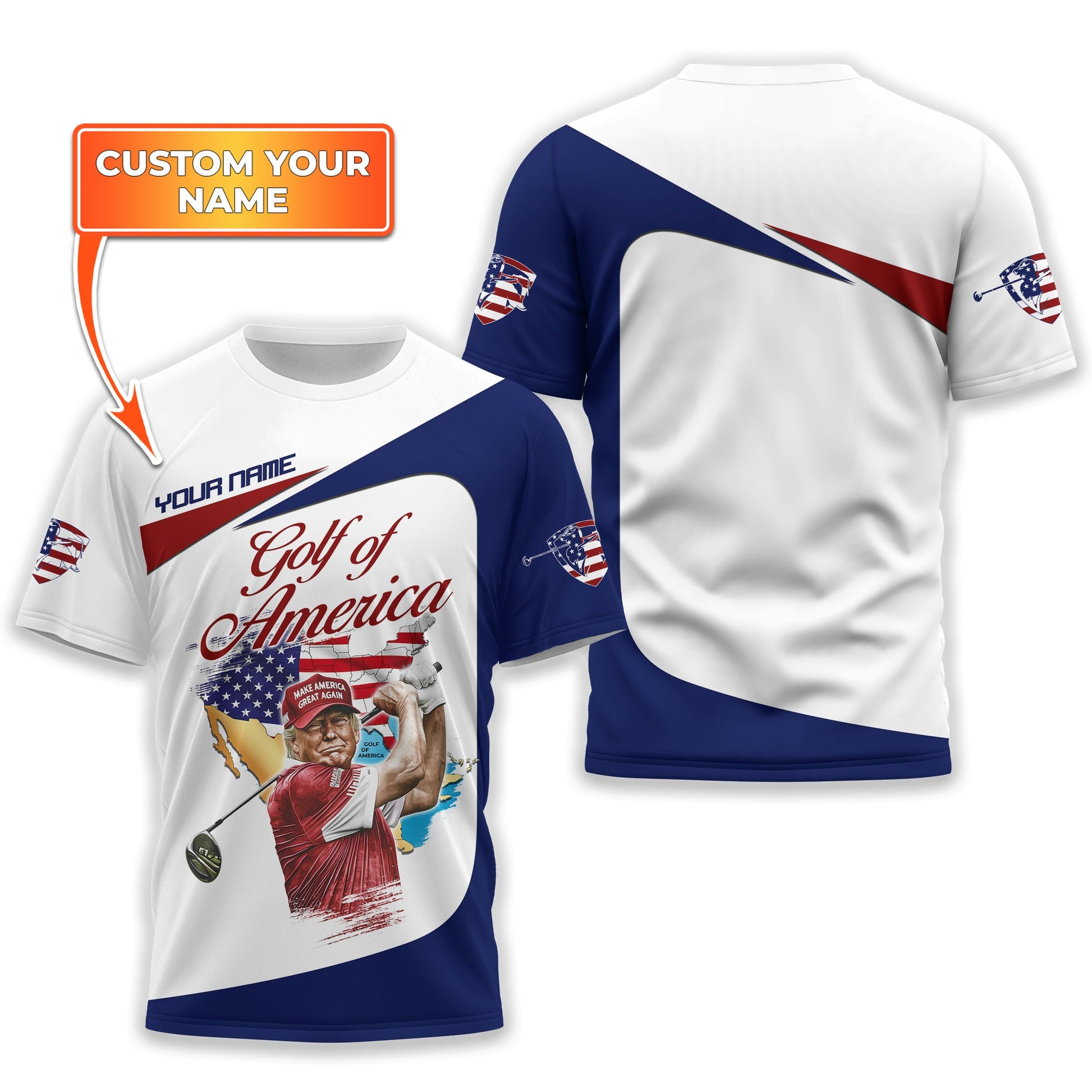 Trump Golf Of America Custom Men's Golf Polo Shirt, Golfing Apparel, Gift For Golfers, US 250th Anniversary Golf Shirt