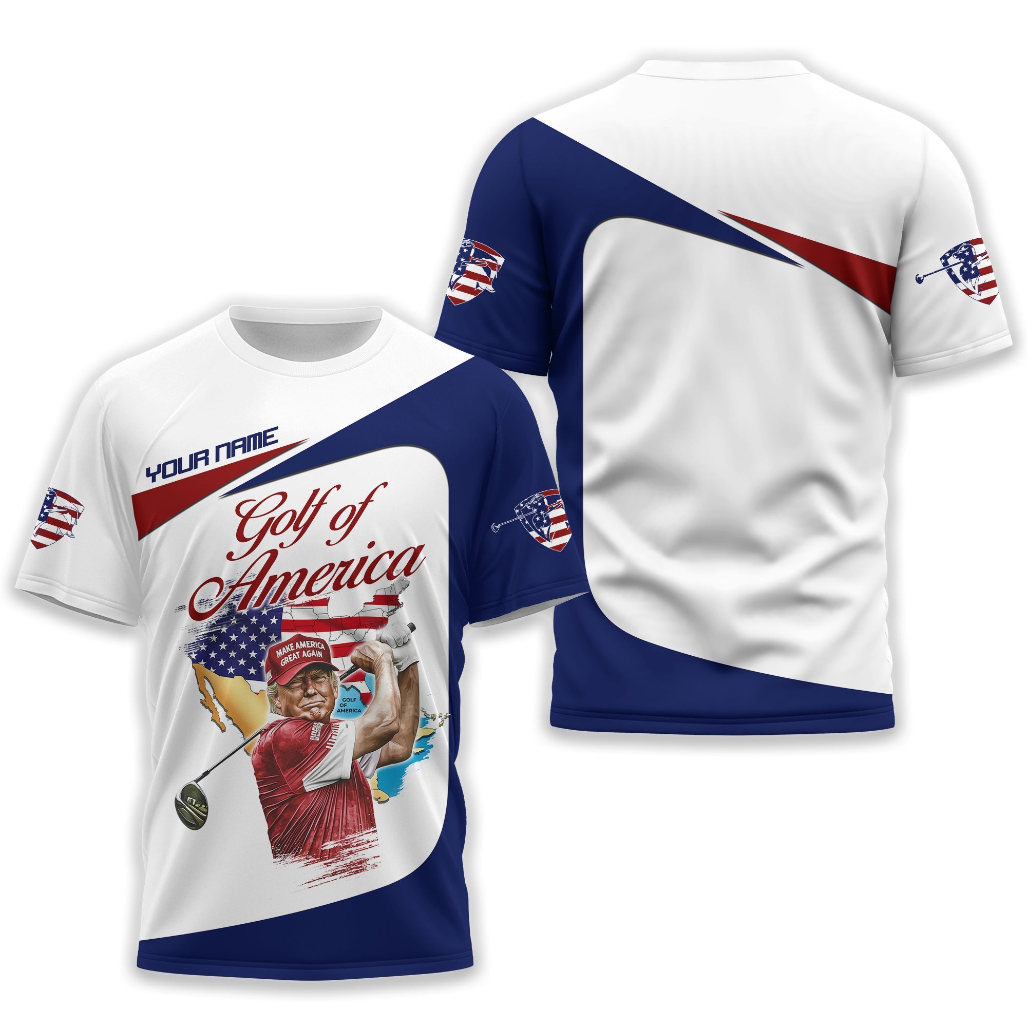 Trump Golf Of America Custom Men's Golf Polo Shirt, Golfing Apparel, Gift For Golfers, US 250th Anniversary Golf Shirt