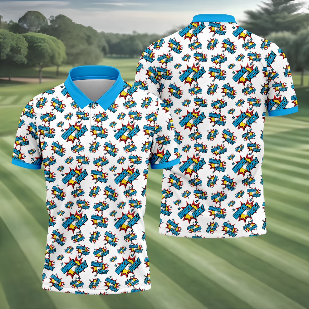 Funny Whack F*ck Comic Golf Ball Polo Shirt, Mens Golf Shirts, Golf Apparel For Men